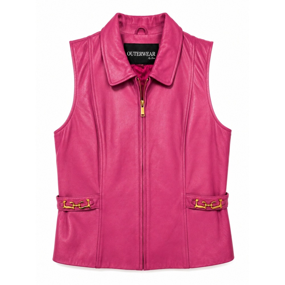 VTG 90s / Early Y2K Outerwear by Lisa Fuchsia Pink Leather Vest Horsebit XL